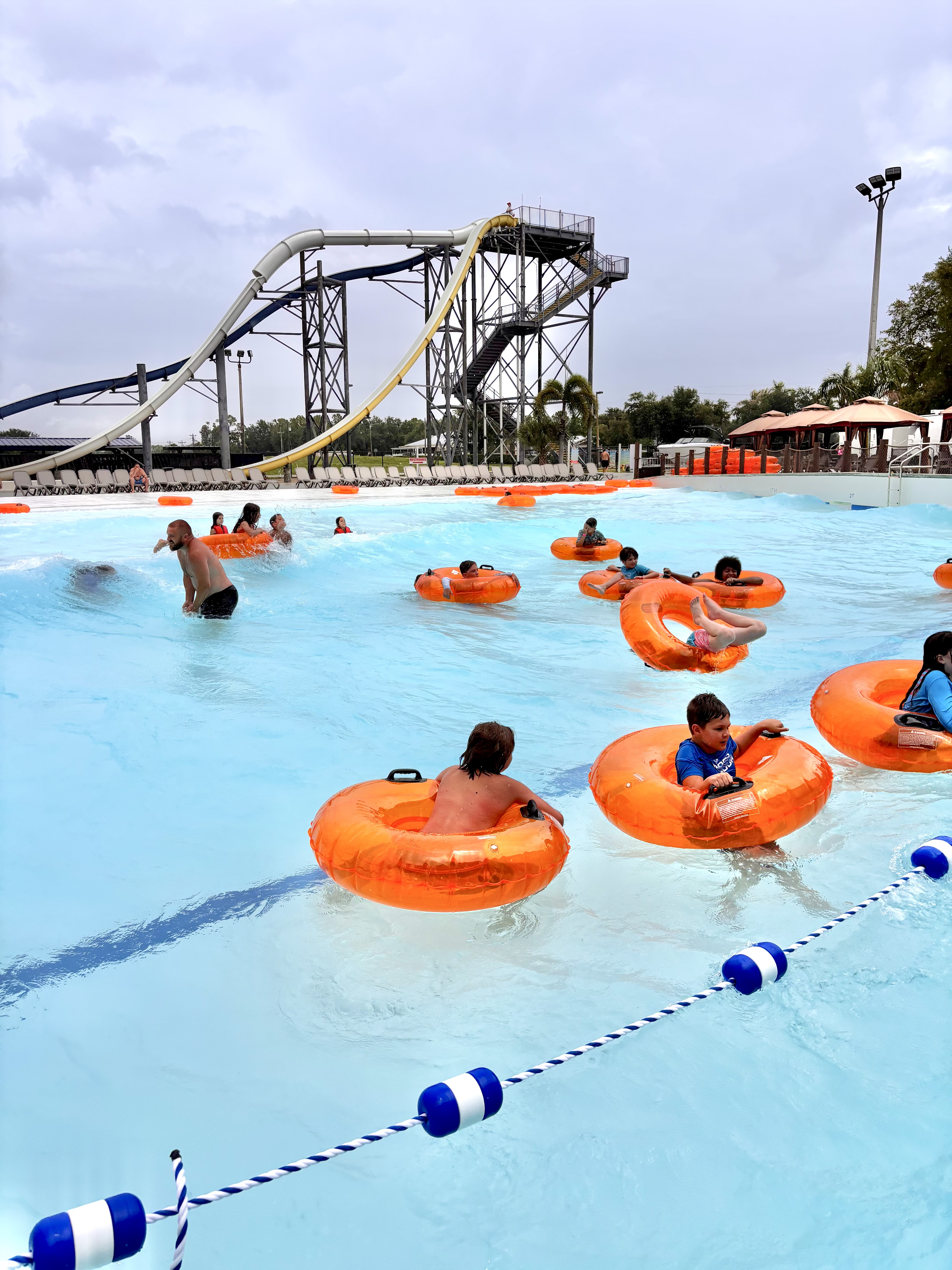Orange tubes in the wave pool